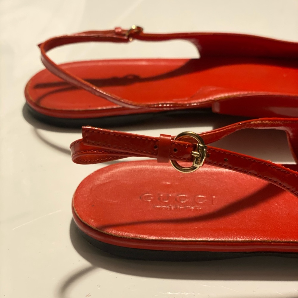 Gucci Horsebit Red Patent Slingback Sandal Flats - Picture 11 of 17